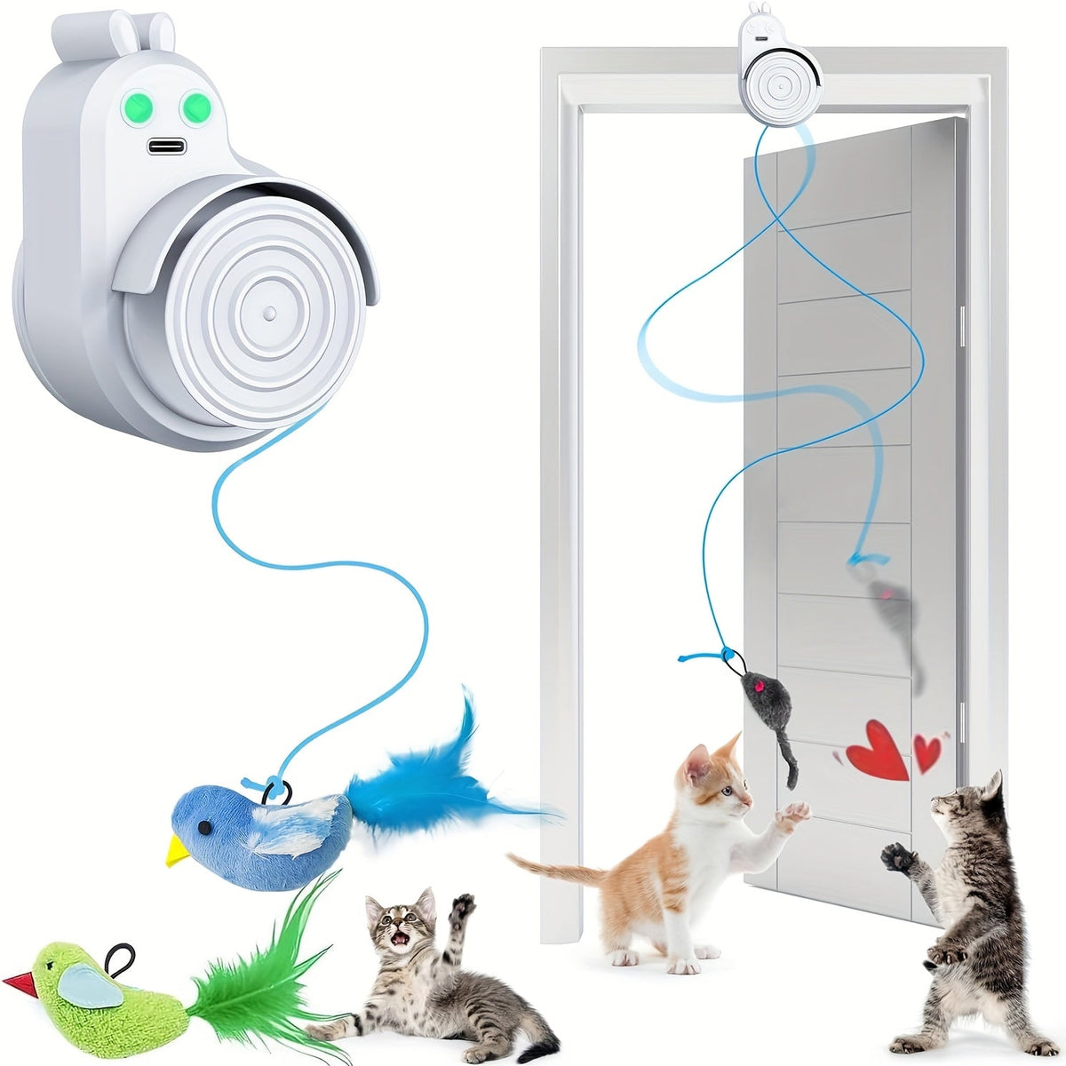 Cat Toy Electric Flying Feather with USB Rechargeable Hanging Drive, Stick-On Mount and Three Colors — image 7
