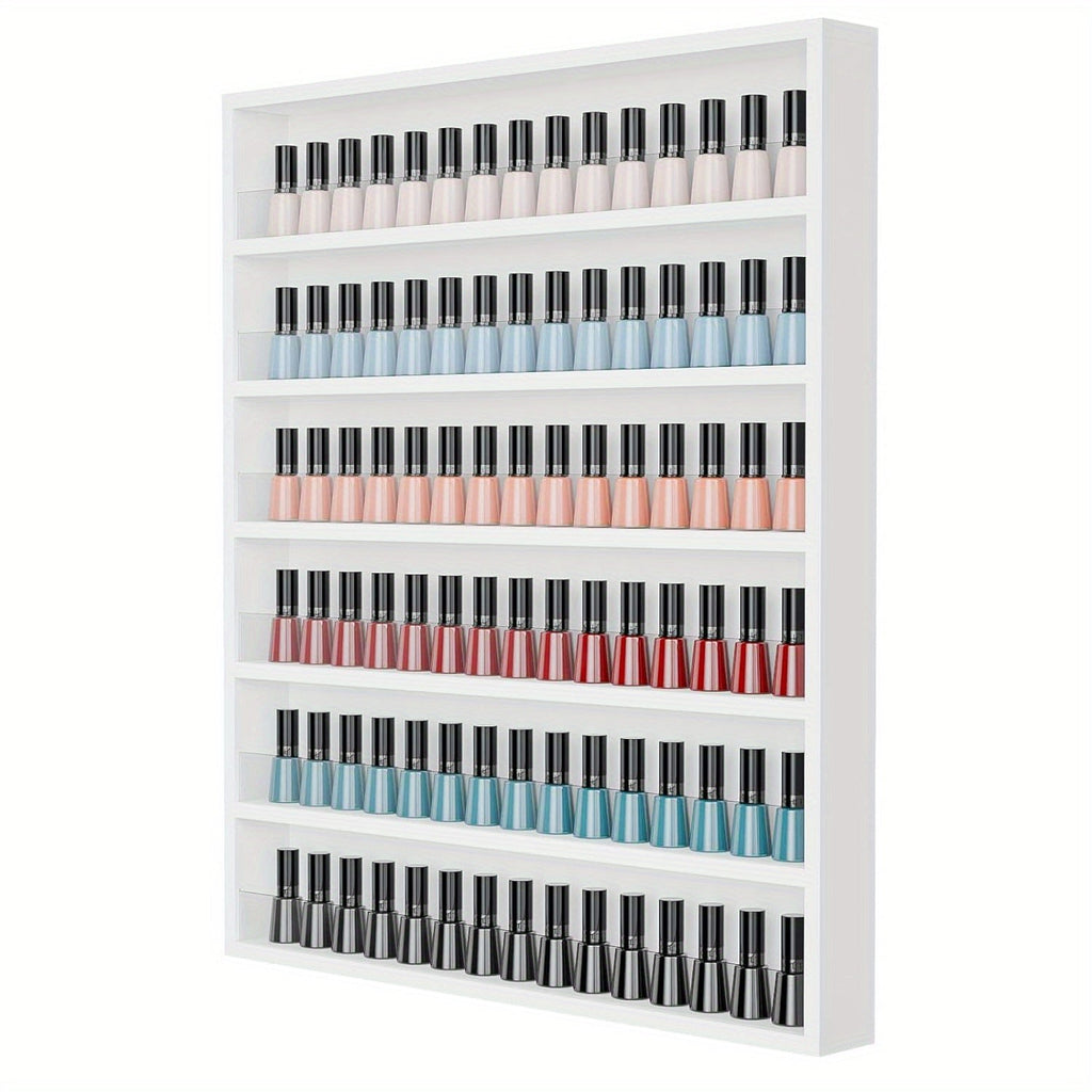 Wall Mount Nail Polish Rack 6 Tier Holds 120 Bottles with Acrylic Baffles – Large Nail Varnish Display Shelf Organizer for Sa