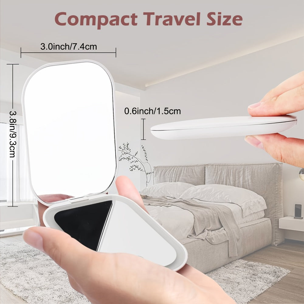 10X LED Lighted Compact Mirror USB Rechargeable 1X 10X Magnification Dimmable 3-Color Touch Screen – Double Sided Portable Tr