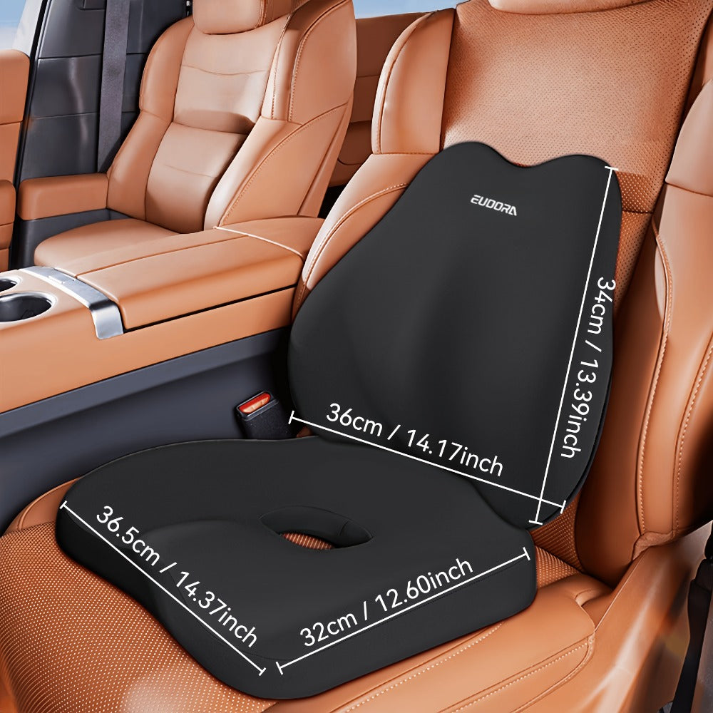 Memory Foam Car Seat Cushion & Back Cushion Set – Ergonomic Lumbar & Hip Support, Non-Slip, Machine Washable, Fits Sedans SUV