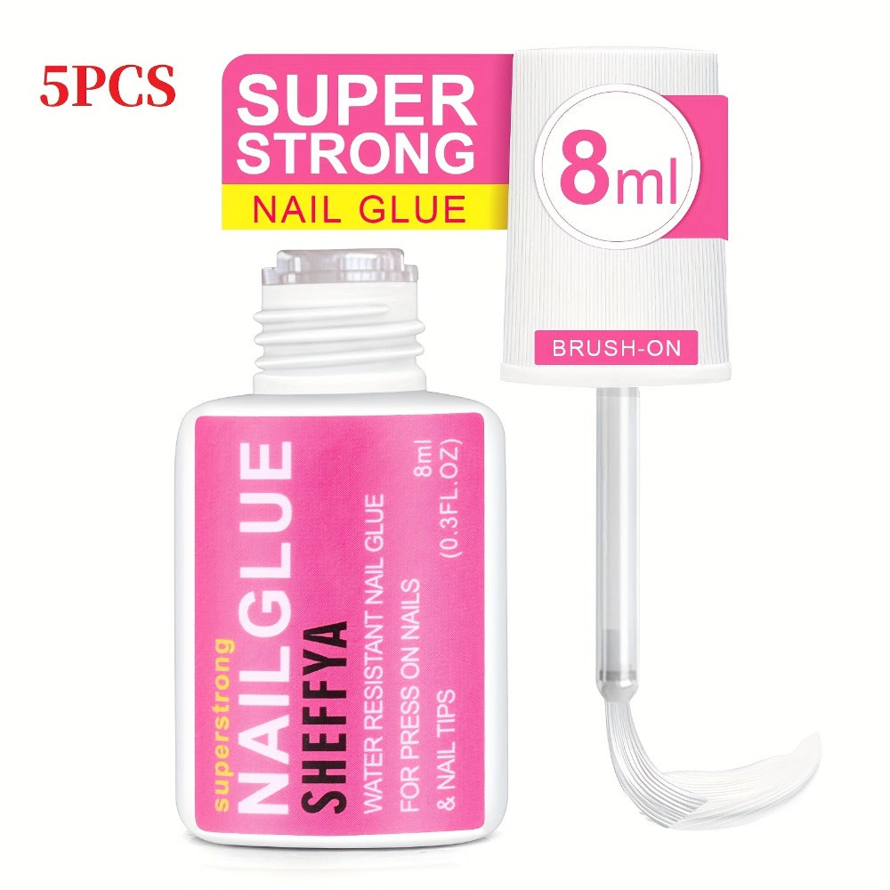 Nail Glue Set, 8ml Brush-On Bottles in 2-, 5- or 10-Piece Options with SHEFFYA Package and EMNAGLUE Bottle Markings — image 5