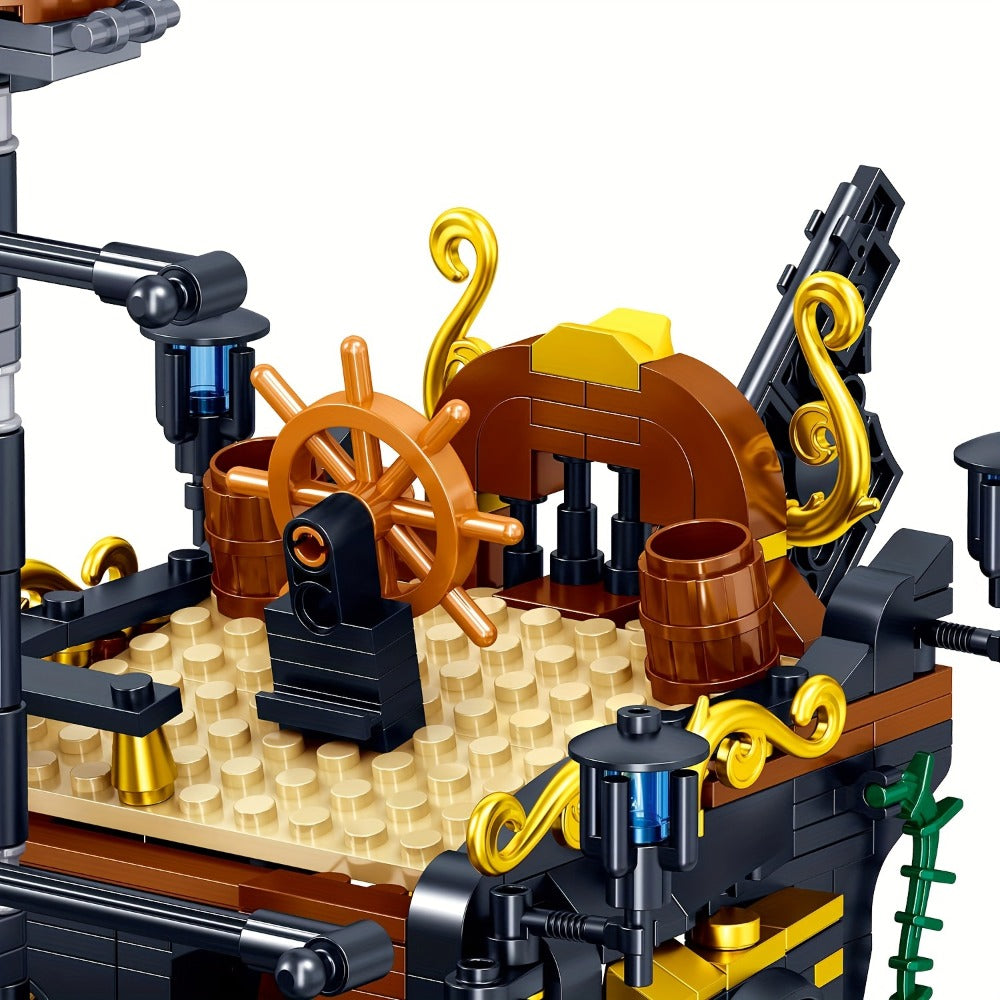 1282-Piece Pirate Ship Building Block Model with Black Sails, MY051 Checkout Code and Pictured 30.48 cm Length — image 9