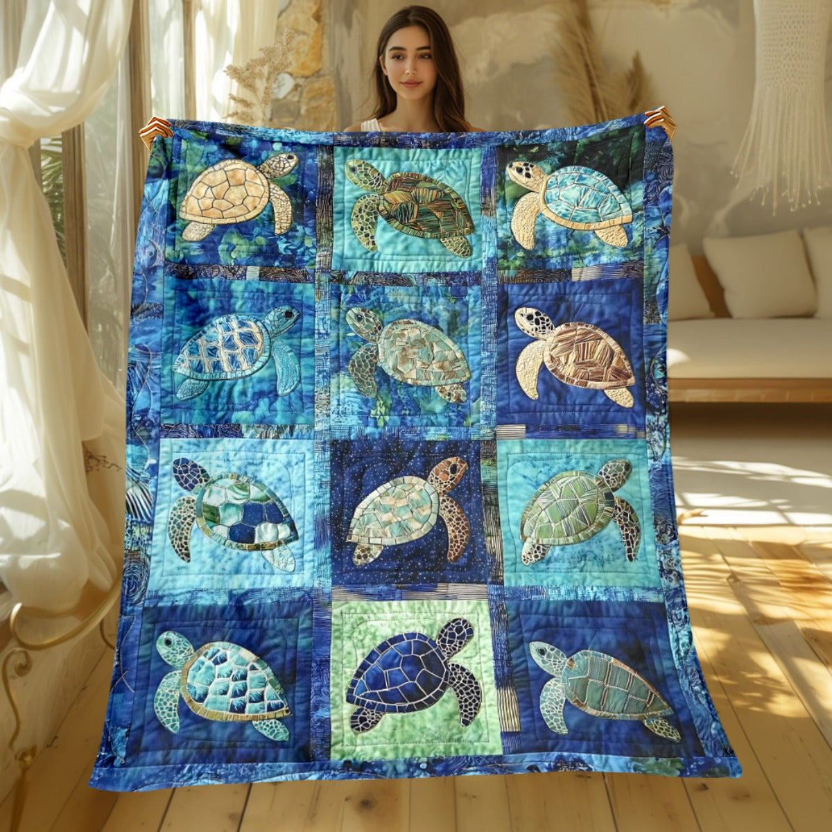 1pc Underwater Turtle Splicing Pattern Blanket- Home Furnishings Bedding Throw for Sofa Bed for Sofas, Beds and Everyday Home