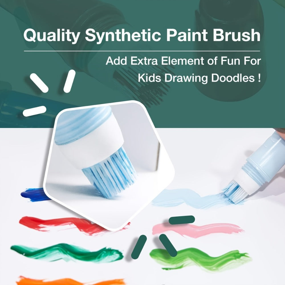 12-Color Neon Squeezable Tempera Paint Brush Pen Set with 24 ml Source Fill Labels and Tray — image 3