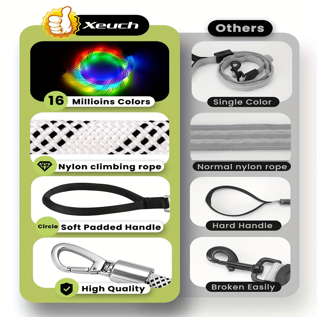 Four-Foot LED Dog Leash with Rechargeable Multicolor Light Strip, Rotating Hook and 13 Pictured Modes — image 4