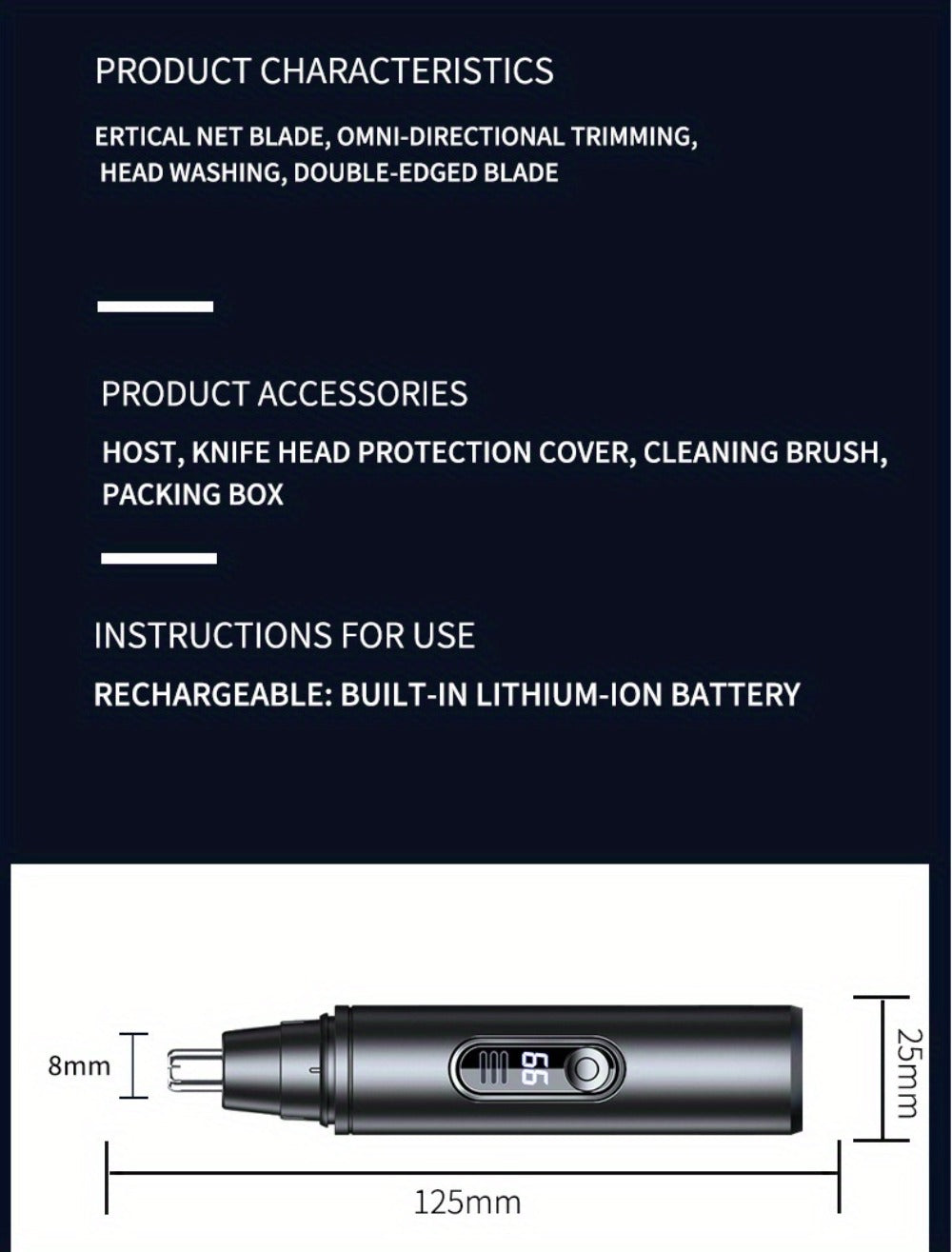 Nose Hair Trimmer Electric Painless 3-in-1 USB Rechargeable with LED Display – Trims Nose Ear Hair Eyebrows Waterproof Groomi