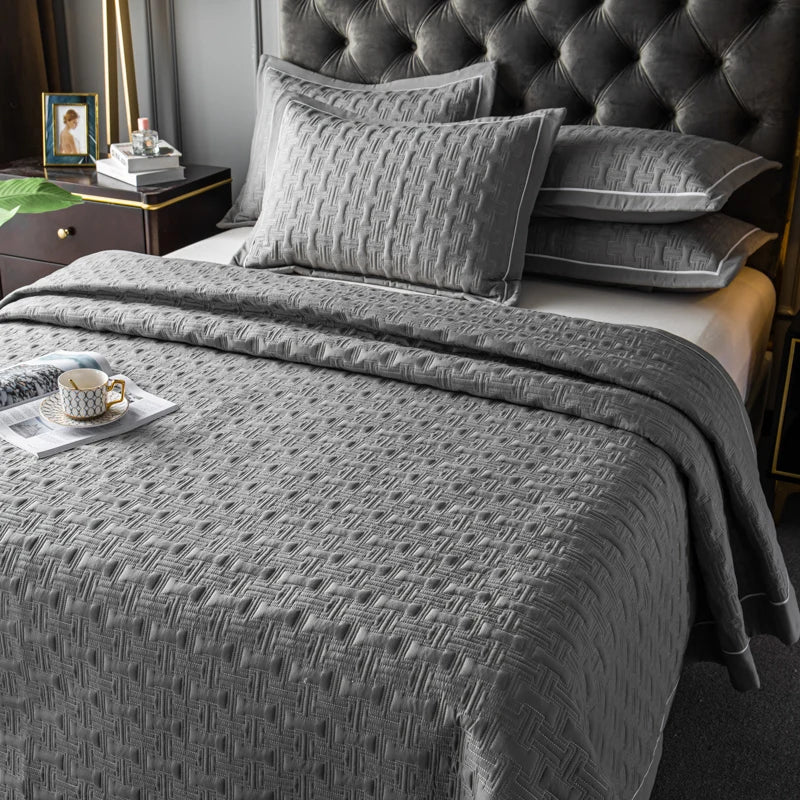 Quilted Padded Continental Bed Cover Three Piece Set