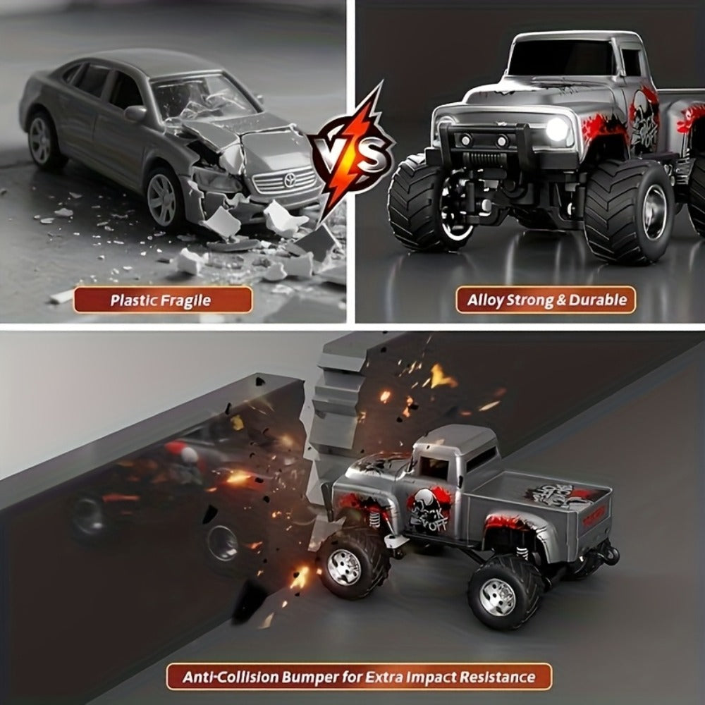 Mini Alloy RC Monster Truck 1:64 Scale 2.4GHz Off-Road Crawler with LED Lights, Street Graffiti Spray-Paint Design — image 6