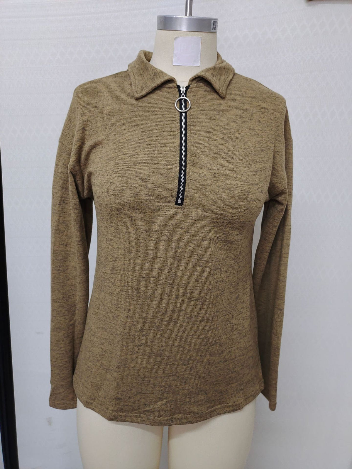 Fabric Lapel Zipper Casual Long Sleeve Women
