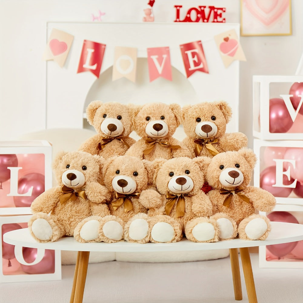 Plush Toy Eight-Pack of 11-Inch Teddy Bears in Dark Brown or Khaki for Events and Favors for Character Display, Room Decor an