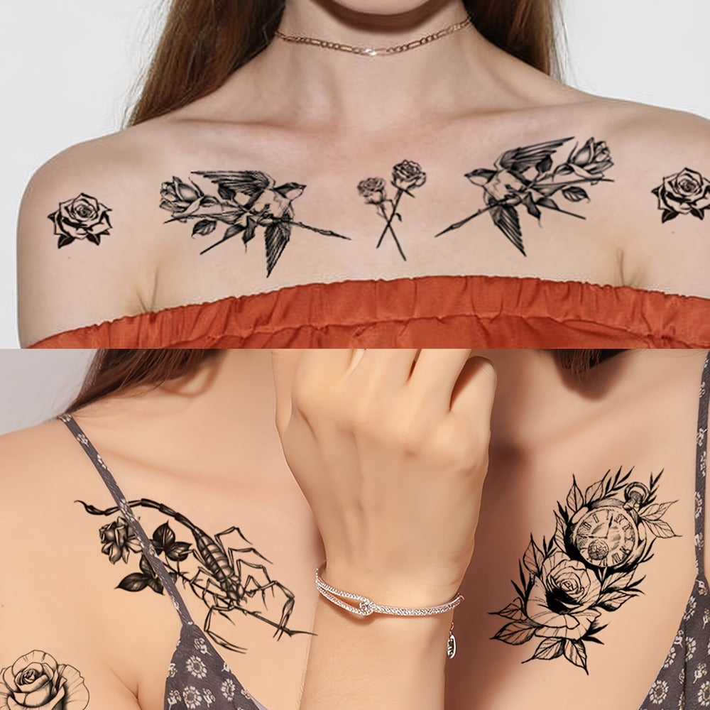 Temporary Tattoos GLARYYEARS 44-Sheet Black Floral, Butterfly and Snake Set with 9 Large and 35 Small Designs — image 8