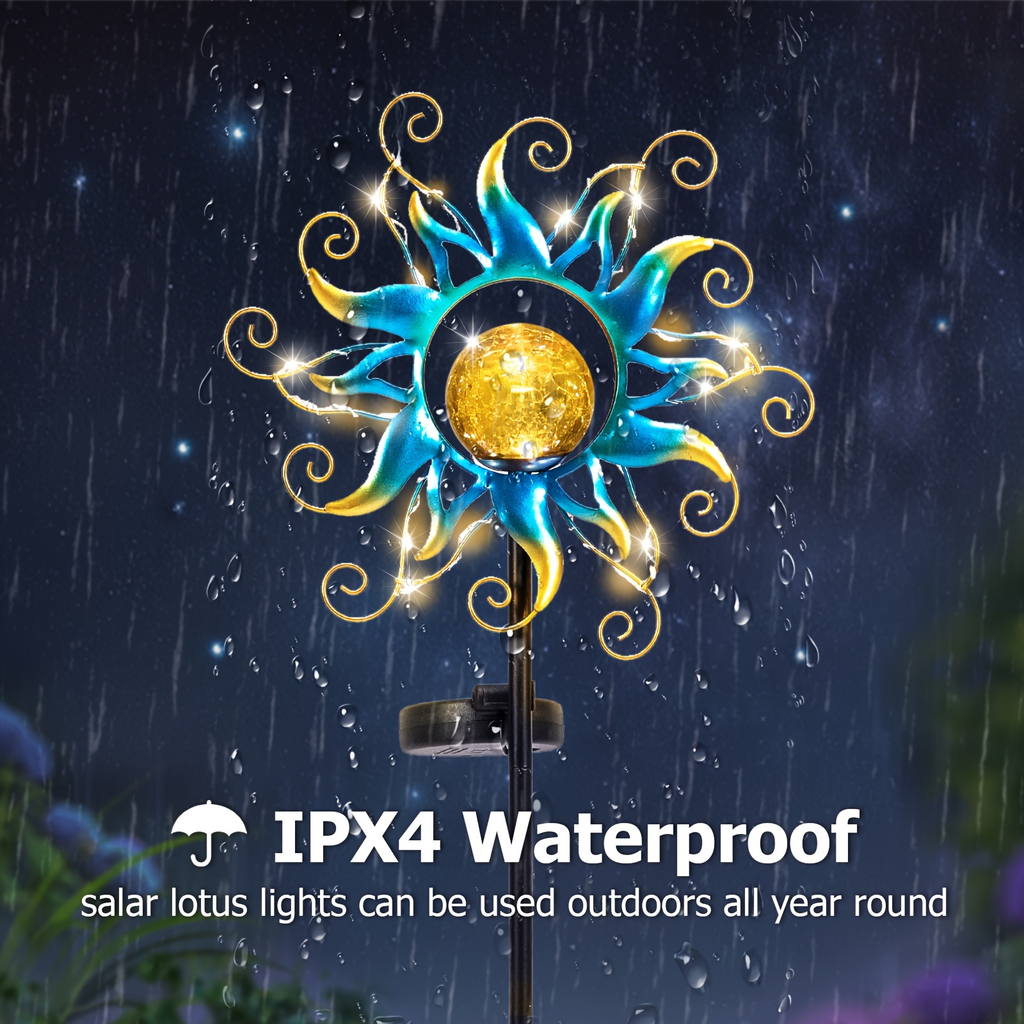 Solar Garden Lights Blue Sun-Shaped LED Stake, IPX4 Rated with Separate Solar Panel for Path Decor — image 3