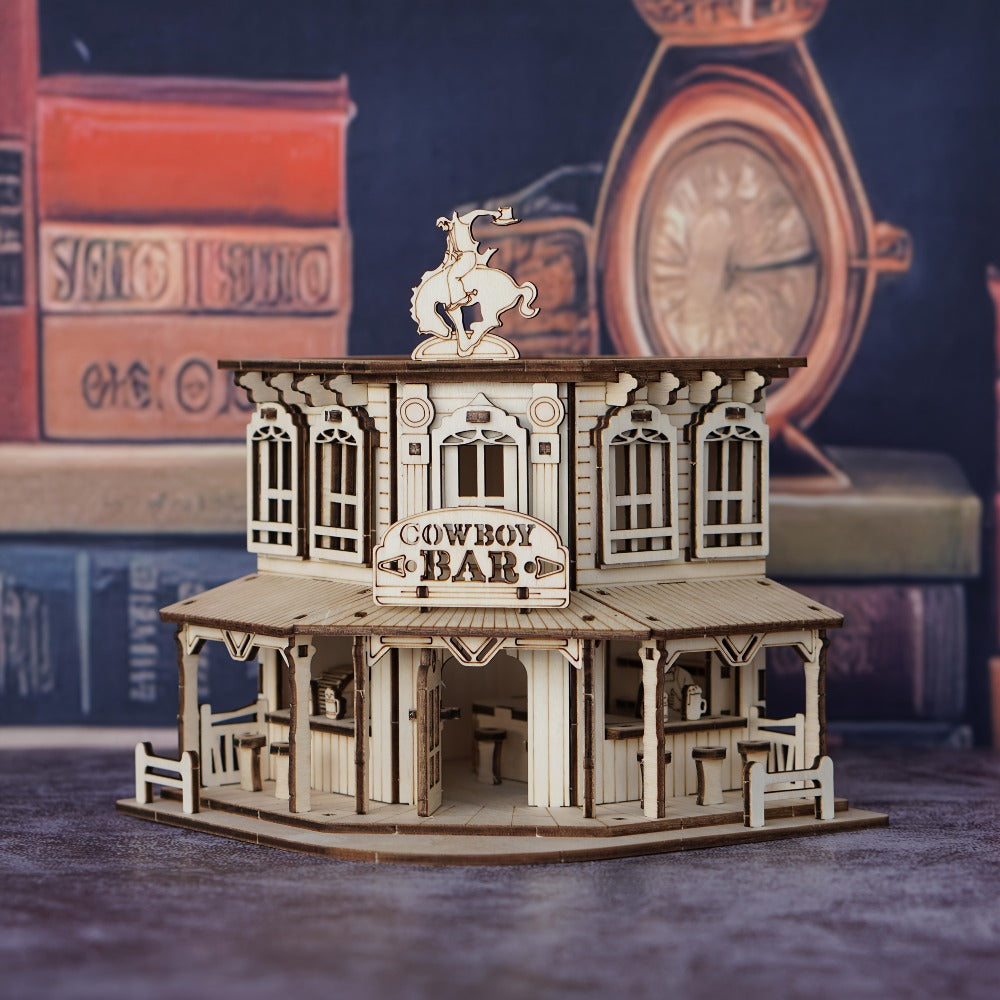 Wooden Building Model Kit with Fisherman's Hut, Treehouse-2 or Cowboy Bar Checkout Designs — image 7