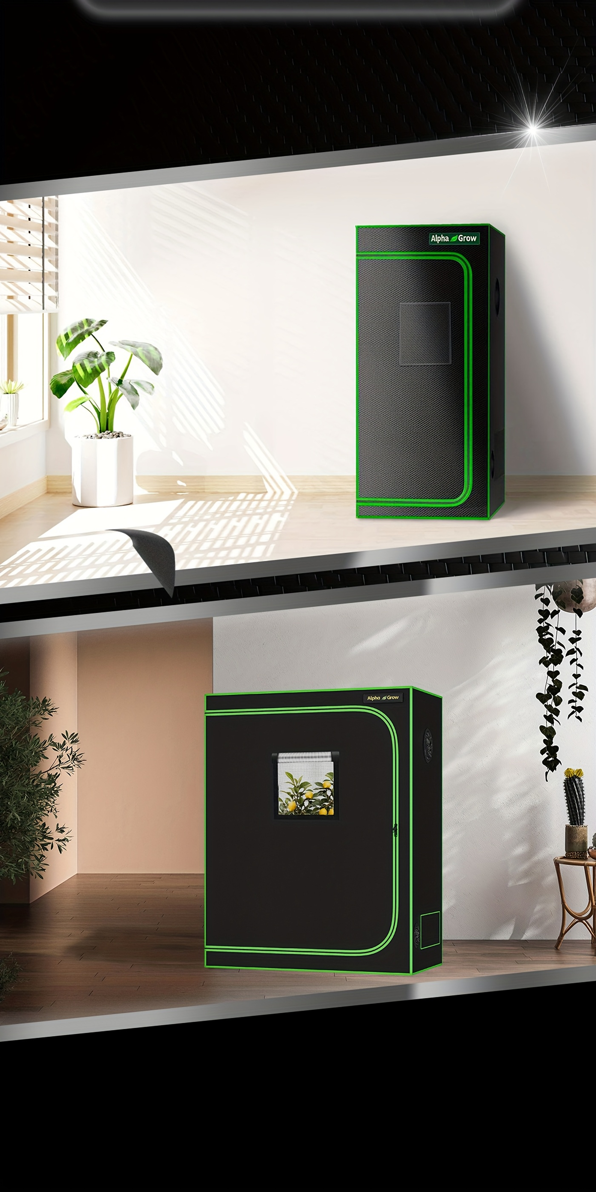 Hydroponic Grow Tent 1680D Mylar 100% Reflective with Tray & Observation Window, Indoor Plant Tent for Seedling to Flowering 