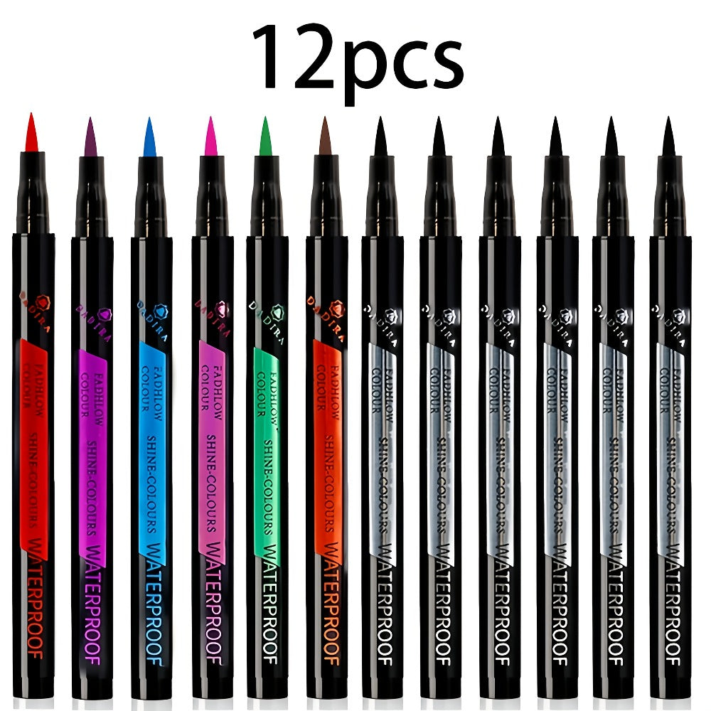 Fine-Tip Liquid Eyeliner Pen Set with Twelve Black and Bright Color Pens for Graphic Eye Looks — image 3