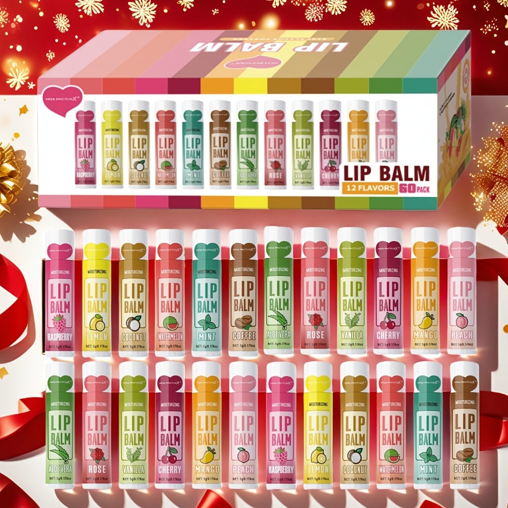 60-Piece Tube Lip Balm Set with 12 Pictured Flavor Labels in a Multicolor Display Box Assortment — image 2