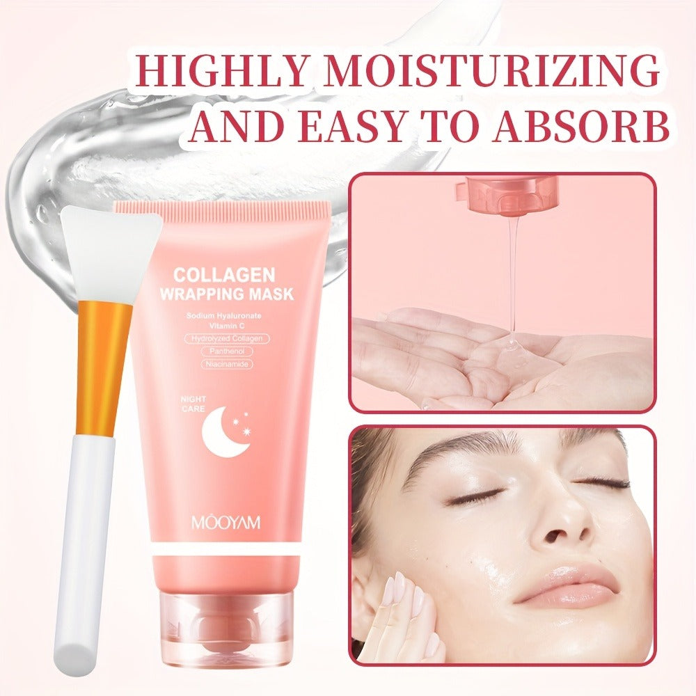 Hydrolyzed Collagen Night Mask with Brush – Niacinamide Hyaluronic Acid Vitamin C Korean Skincare Sleeping Mask for Elasticit