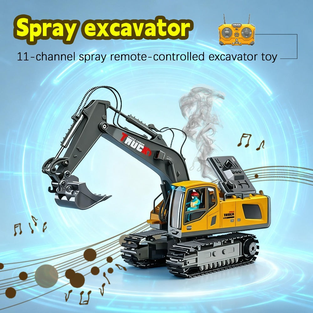 RC Excavator Toy 1:24 Scale 2.4GHz 9-Channel Remote Control with Alloy Metal Cap Lights & Sound Rechargeable Battery — image 