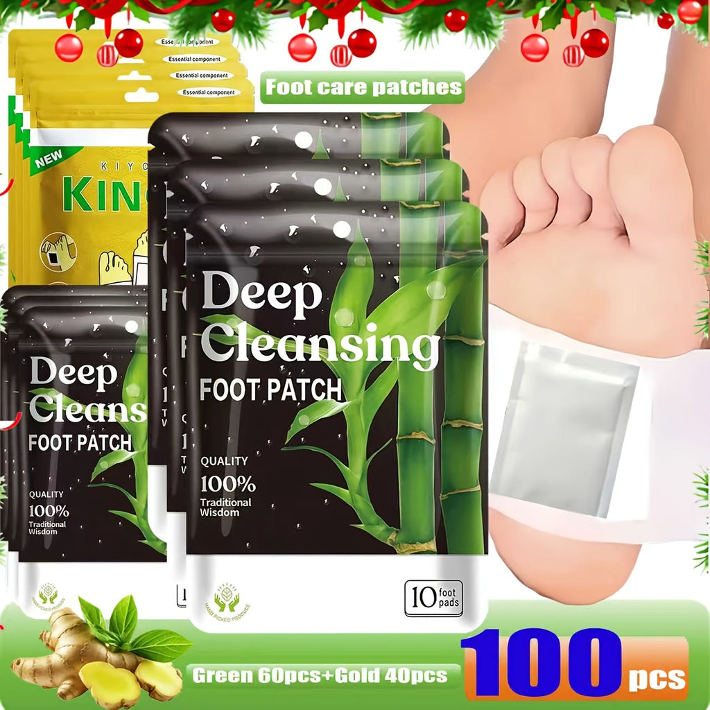 Foot Detox Pads 100pcs Overnight Bamboo Vinegar & Ginger Powder – Deep Cleansing Alcohol-Free Natural Plant Patches — image 1