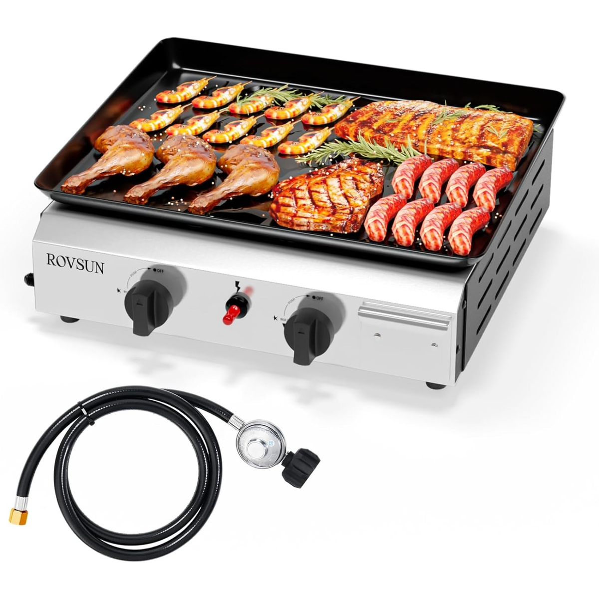 Flat Top Griddle Propane Tabletop 2 or 4 Burner, 20000 BTU Portable Gas Grill with Nonstick Enamel Tray — image 7