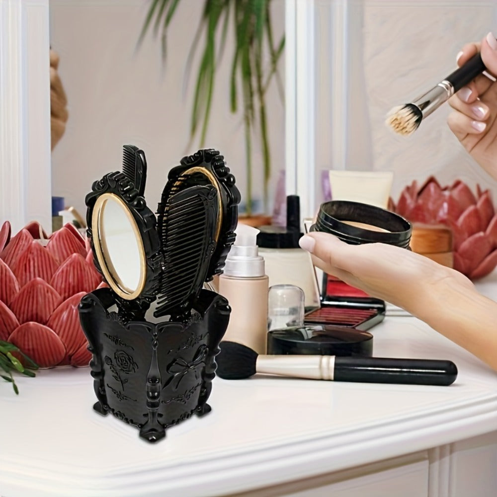 Retro Hair Comb Set with Mirror Scalp Massage Hairbrush Pocket Mirror Vintage Vanity Brush Set for Women Girls Travel Daily G