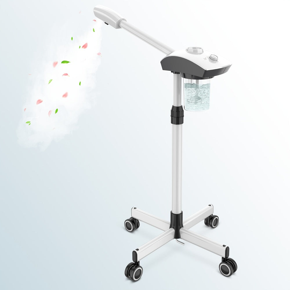 Rolling Facial Steamer with White Five-Wheel Stand, Removable 250 ml Tank and Preset Timer Controls — image 2