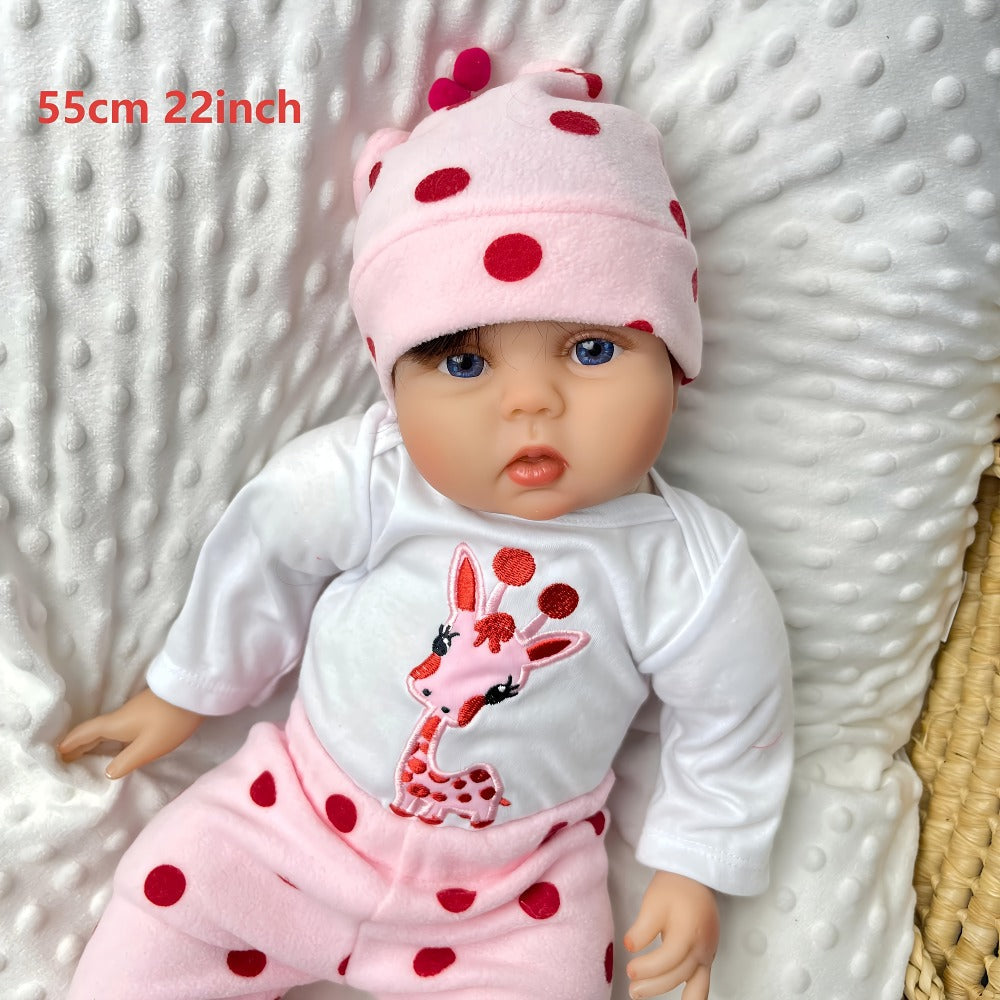 Open-Eye 22-Inch Baby Doll with Pink Giraffe Plush, Giraffe Outfit and 55 cm Size Label for Pretend Play — image 3