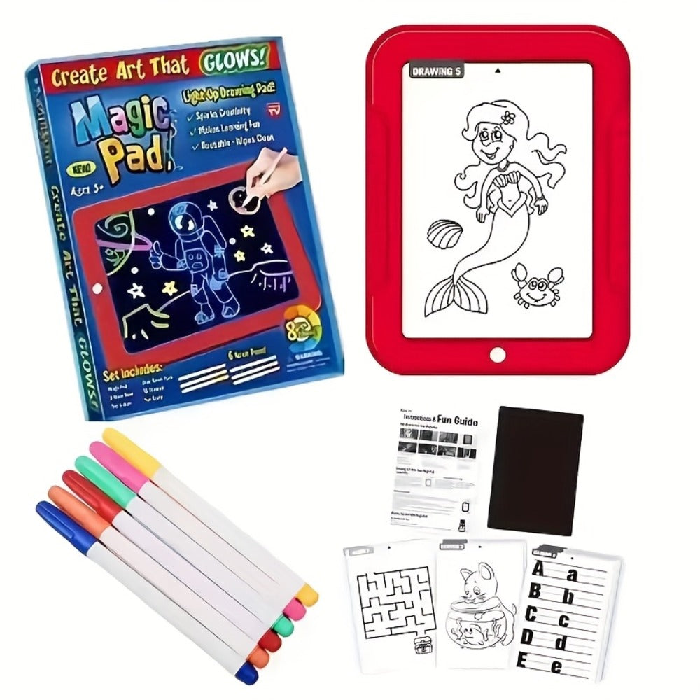 Light Up Drawing Board for Kids LED Doodle Art Set with Colorful Markers & 30 Cards Ages 3-8, Battery-Powered Glow Writing Bo