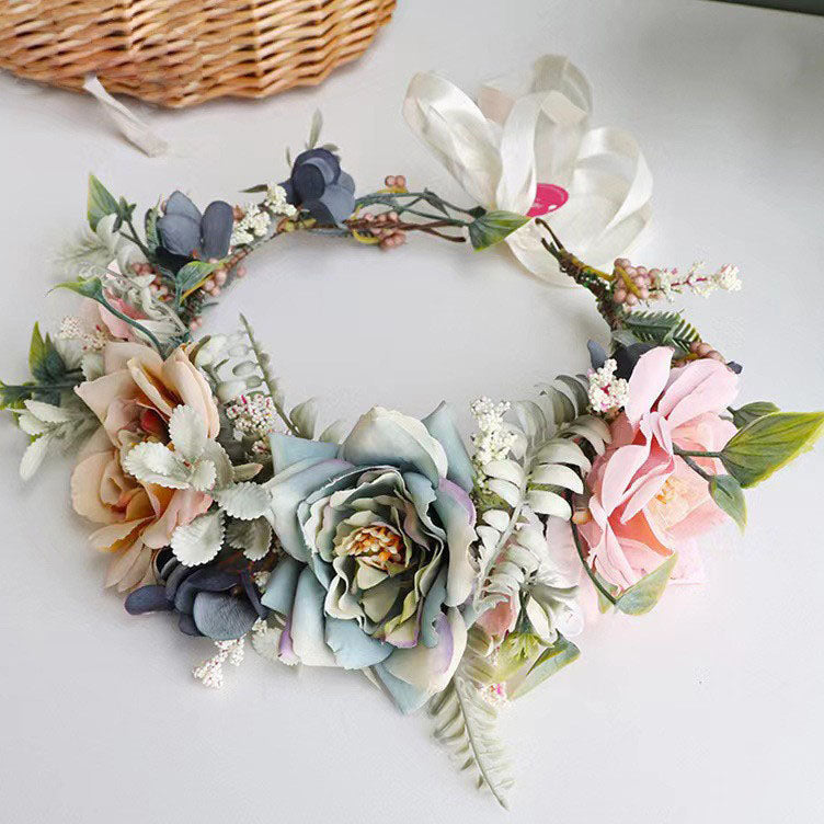Korean garland headdress fresh big Peony corolla walk show dance headdress holiday pastoral props hair band