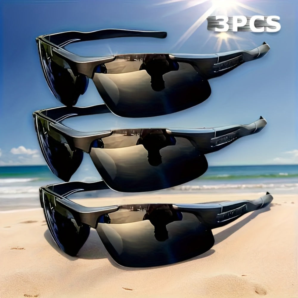 Sunglasses 3-Pack for Men with Half Frames, Lenses and Lightweight Driving Fit with Specific Frame, Lens Color and Pack Choic