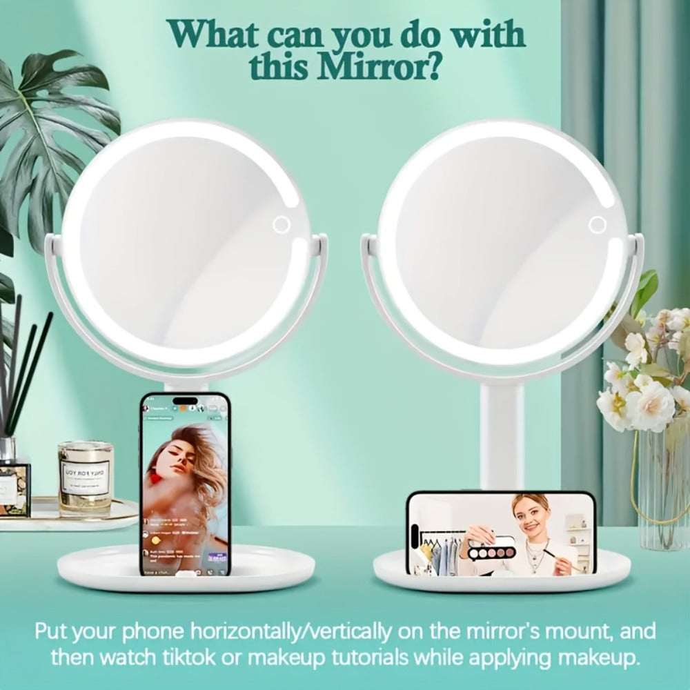 Makeup Mirror with Lights, 8-Inch Dual-Sided 1X and 25X with 80 LEDs, Three Light Colors, Touch Control and USB-C Charging — 