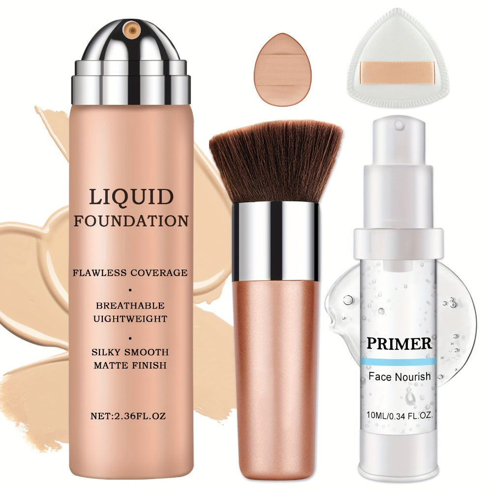 Three-Piece Spray Foundation, Face Primer and Brush Set with 70ml/40ml Bottles in Three Shades — image 6