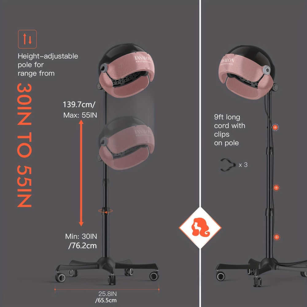 Hooded Hair Dryer 1875W Ionic Standing Bonnet Dryer on Wheels, 3 Heat Settings, Height Adjustable 30-55" — image 10