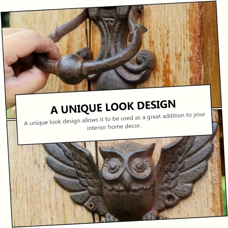 Owl Door Knocker Heavy Duty Cast Iron Winged Old Country Style Feather Detail Rustic Home Entryway Decoration Craft Gift — im