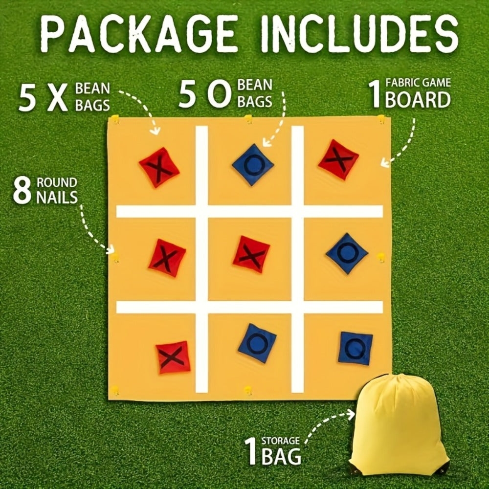 Giant Tic Tac Toe Bean Bag Toss Game Set Outdoor Lawn Game with 4.92ft Cloth 10 Bean Bags Ground Nails for Home and Salon Man