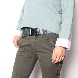 Men's Casual Canvas And Denim Belt With Buckle Closure