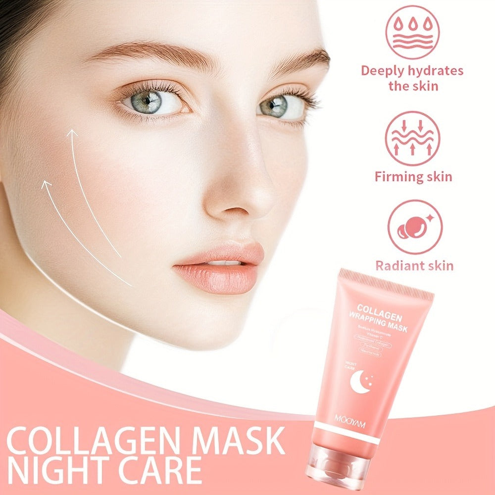 Hydrolyzed Collagen Night Mask with Brush – Niacinamide Hyaluronic Acid Vitamin C Korean Skincare Sleeping Mask for Elasticit