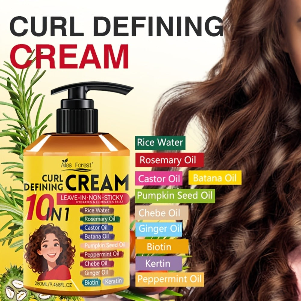 10-in-1 Curl Styling Cream in a 280ml Pump Bottle with Rice Water, Biotin and Named Oils Listed on Label — image 9