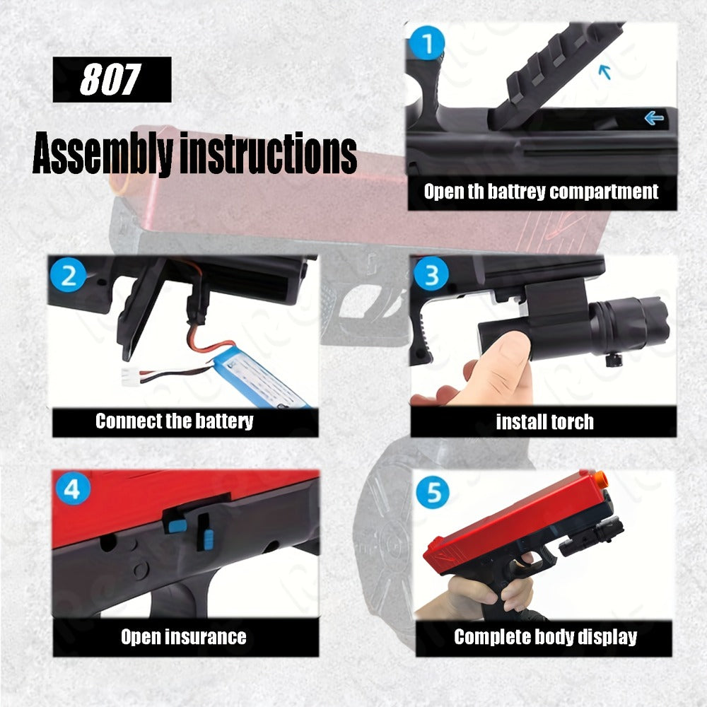 Red-and-Black Electric Gel Blaster Set with Three Magazine Styles, Flashlight, Goggles and Charging Cable — image 6