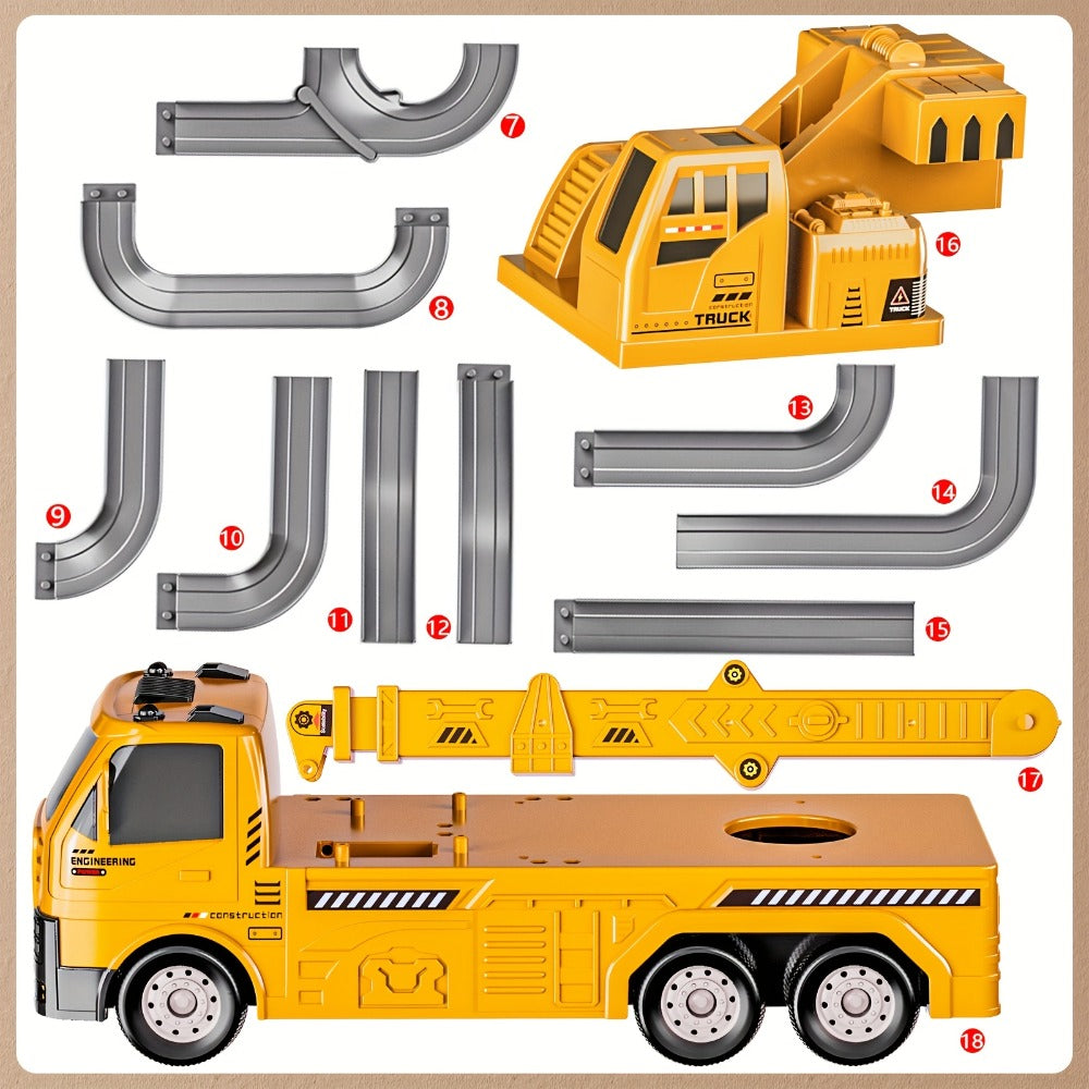 3-in-1 Crane Excavator & Racing Track Toy Set for Kids Ages 3+, Construction Vehicle Playset with Lights & Sounds — image 11