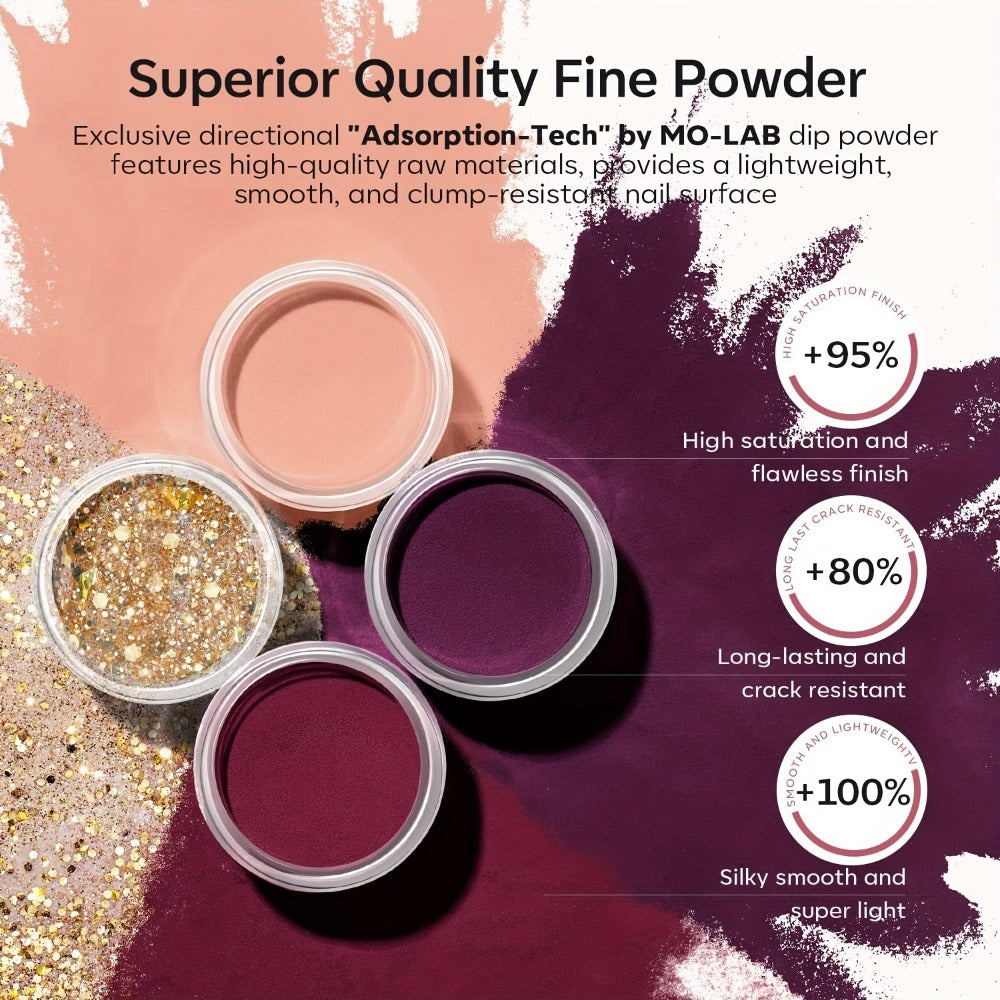 Dip Powder Nail Kit with NOCIS Label, Four Brown Nude Burgundy Glitter Powders, Three 10ml Liquids and Tools — image 7