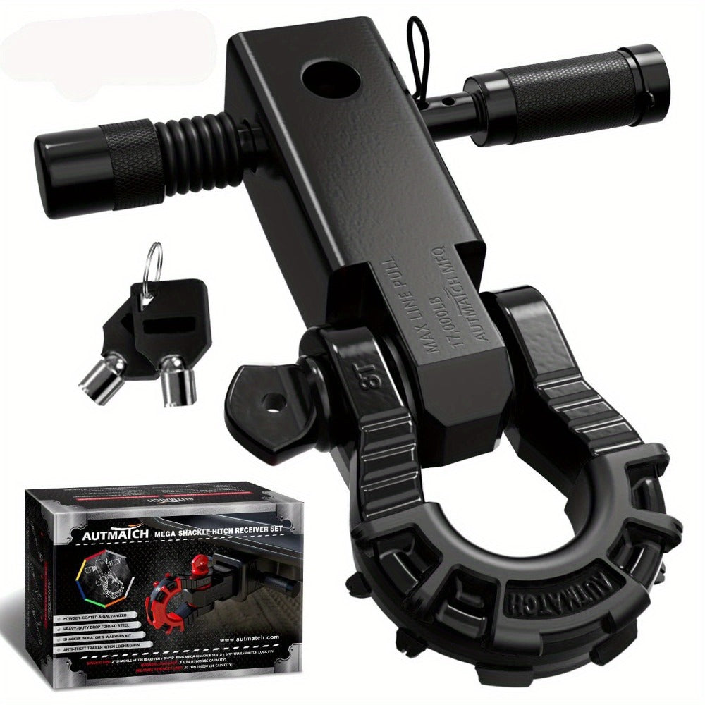 Shackle Hitch Receiver 2-Inch 68, 000 lb Break Strength with 3/4" D-Ring & 5/8" Hitch Lock Pin – Heavy Duty Drop Forged Steel