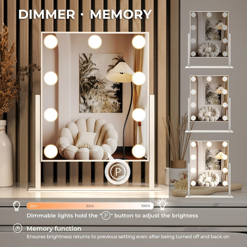 Makeup Mirror with Nine Bulb-Style LEDs, Three Light Colors, Touch Memory, 360° Rotation and Optional 5X Mirror — image 3