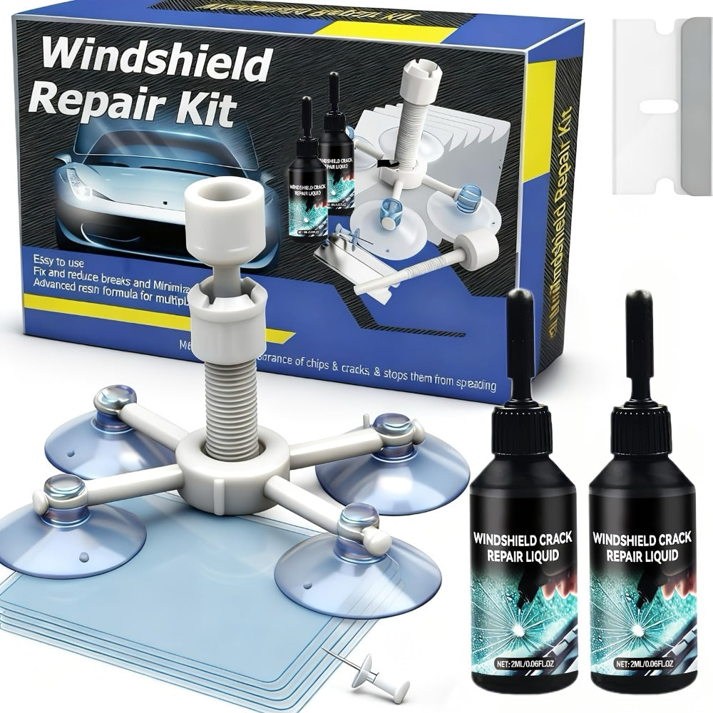 Windshield Repair Kit – Nano Resin Fix for Chips, Bullseye & Star Cracks in 15 Minutes, DIY Glass Crack Repair with Suction I