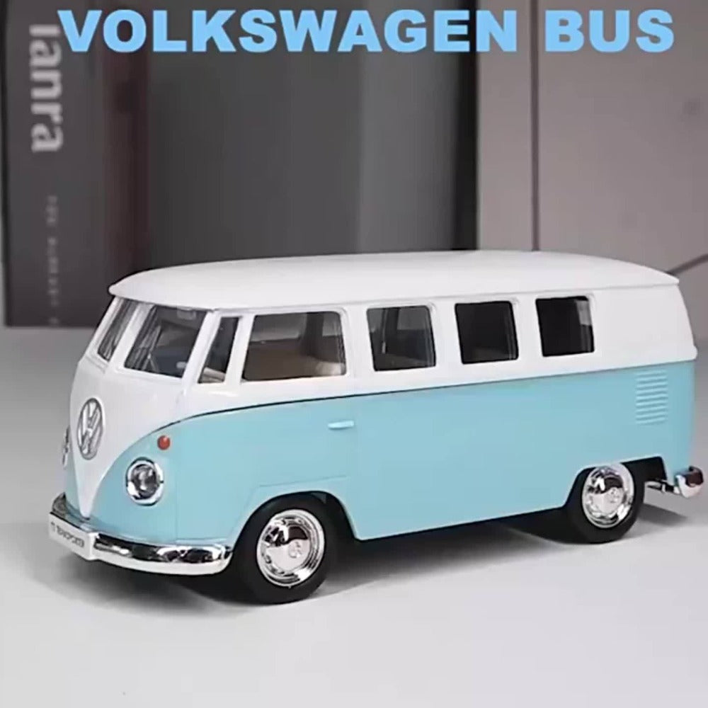 Volkswagen T1 Bus Diecast Model Car 1:36 Scale Zinc Alloy Pullback, Vintage Blue & White, Detailed Interior — image 7