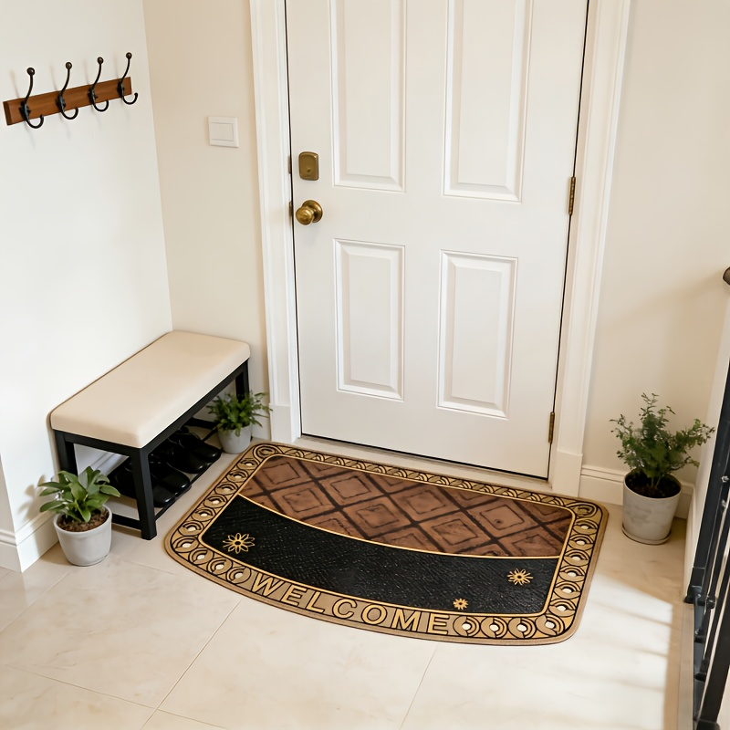 Textured Welcome Door Mat with Bordered Brown-and-Black Geometric Design in A001 or A002 Styles — image 11