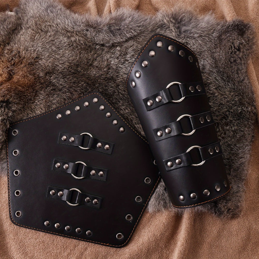 Medieval Arm Bracers 2pcs PU Leather Gauntlet Wristbands for Men, Renaissance Knight Warrior Viking Cosplay Costume Prop for 