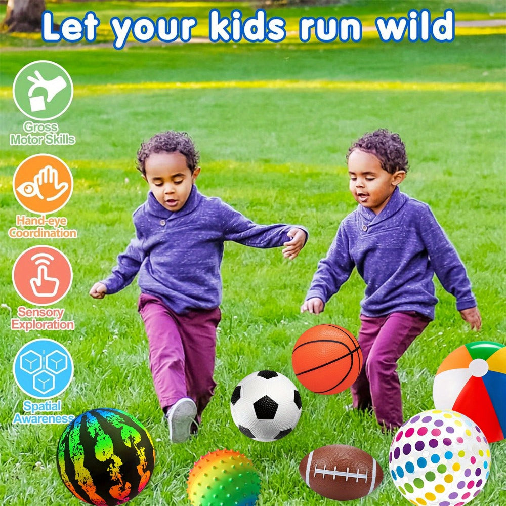 Kids Playground Ball Set 7-Pack with Air Pump, 10.6 Inch Outdoor Ball Plus 6-Inch Basketball Football Rugby — image 7