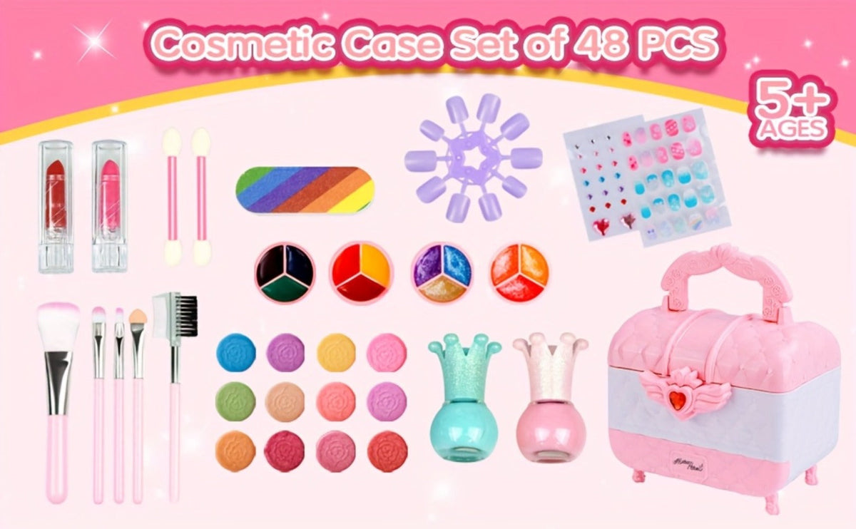 Kids Makeup Kit for Girls Ages 5-12, 48PCS Princess Pretend Play Cosmetics Set, Eyeshadow, Blush — image 10
