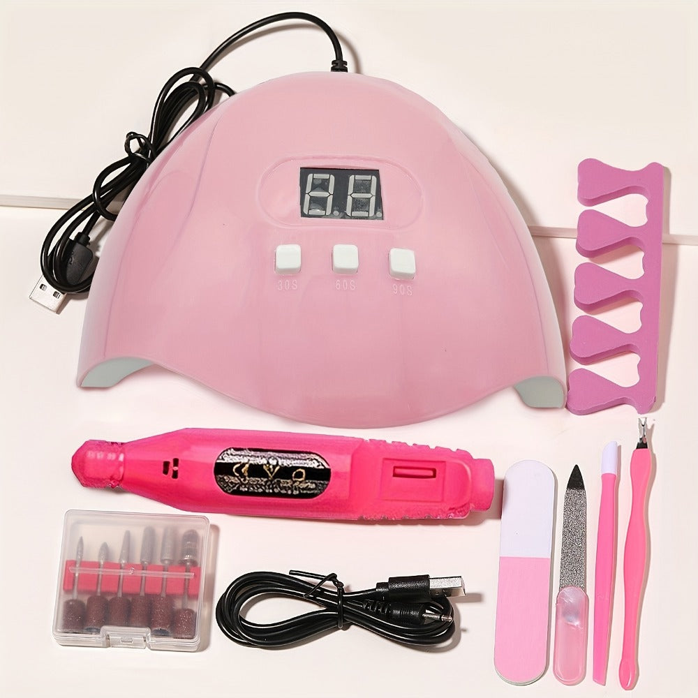 Nail Art Tool Set 7-in-1 Complete Professional Manicure Kit with UV Nail Lamp, Glue Dryer, Nail Polisher — image 1